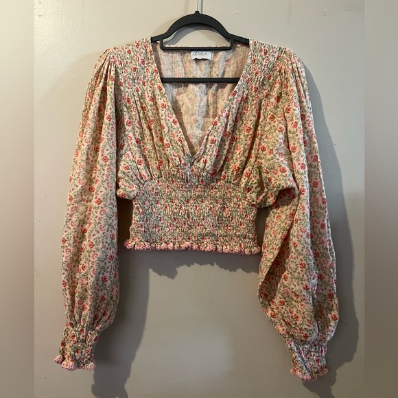 Free People *RARE* SHE MADE ME Peasant Floral Blouse Crop Top - Picture 6 of 12